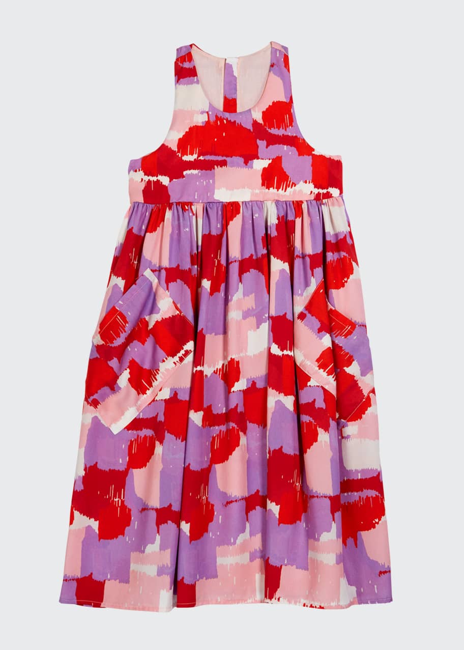Image 1 of 1: Girl's Brush Stroke Print Sleeveless Dress, Size 4-14