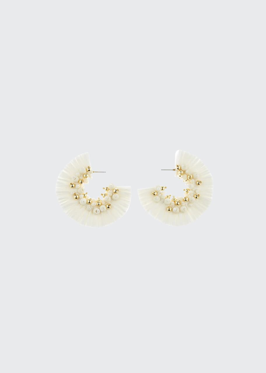 Image 1 of 1: Raffia Fringe Hoop Earrings, White