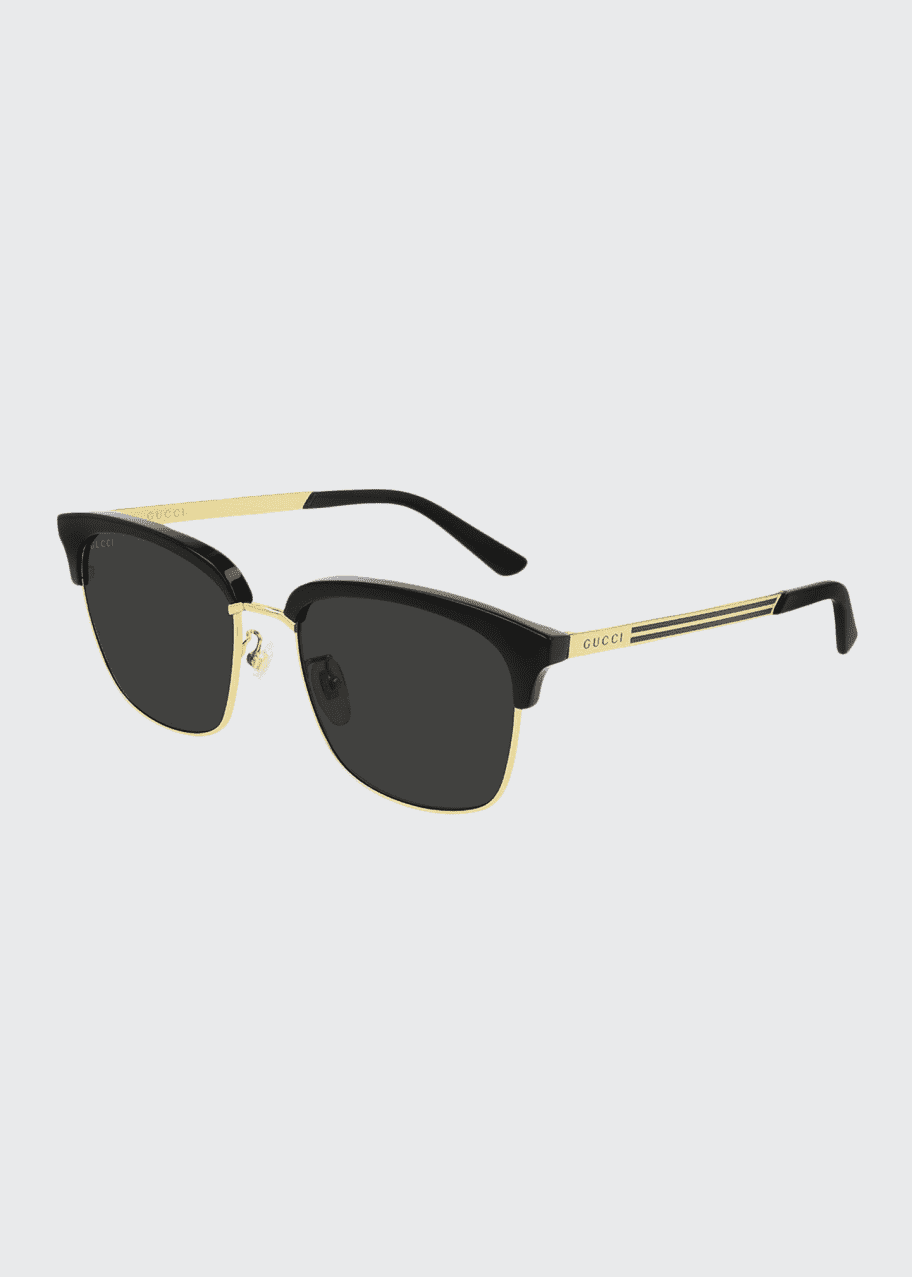 Gucci Men's Half-Rim Acetate/Metal Square Sunglasses - Bergdorf