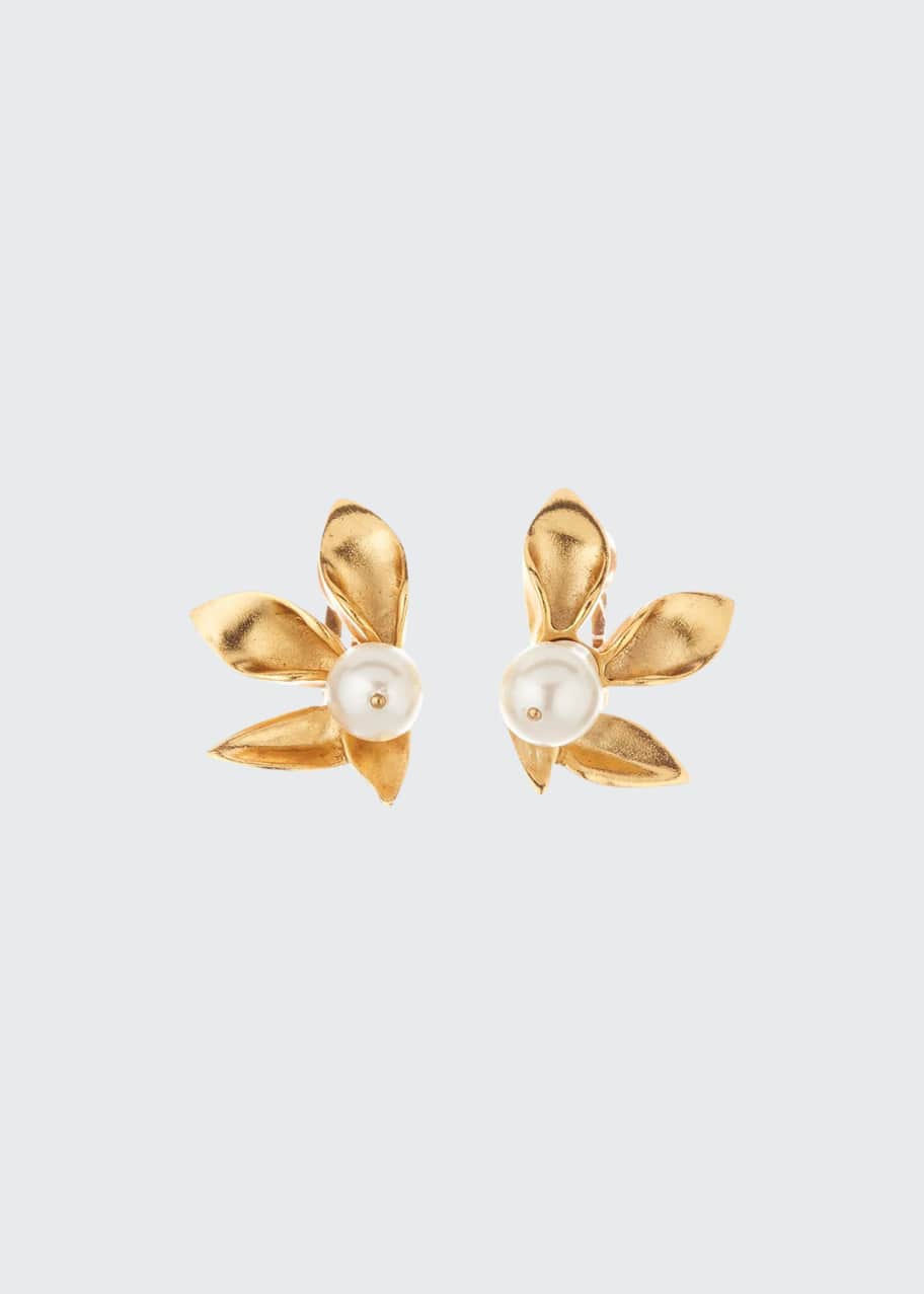 Image 1 of 1: Pearly Flower Stud Clip On Earrings