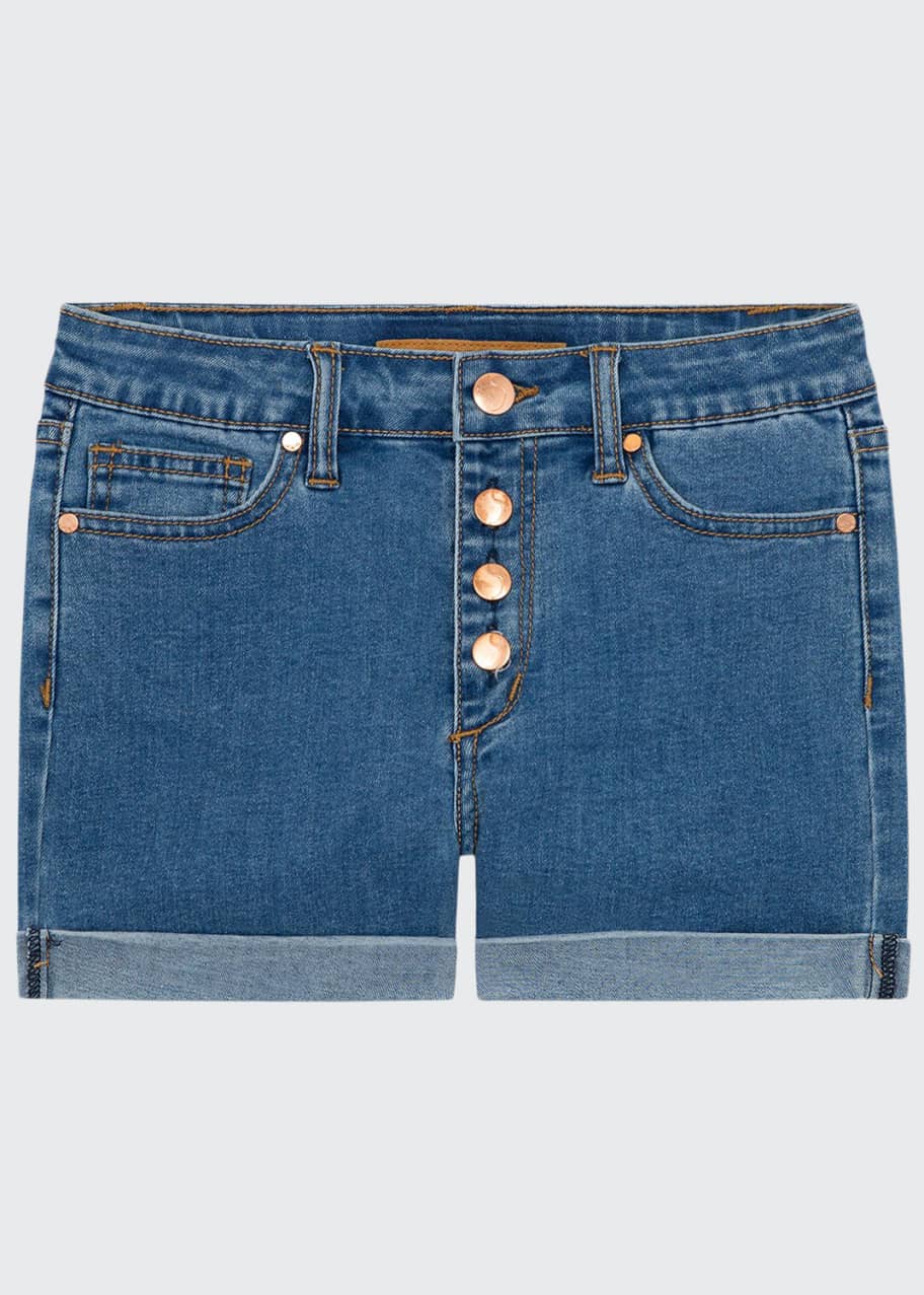 Image 1 of 1: Girl's High Rise Button Fly Denim Shorts, Size 7-16