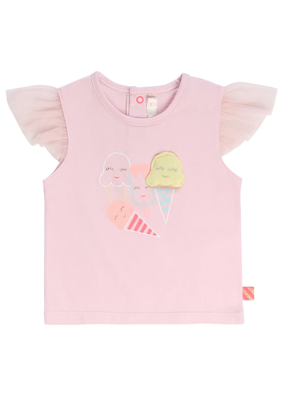 Image 1 of 1: Girl's Tulle-Sleeve Ice Cream Graphic T-Shirt, Size 12M-3