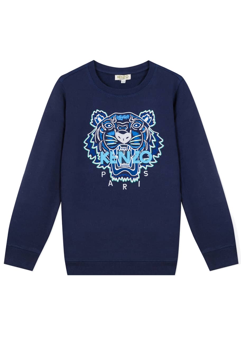 Image 1 of 1: Boy's Tiger Embroidered Cotton Sweatshirt, Size 8-12