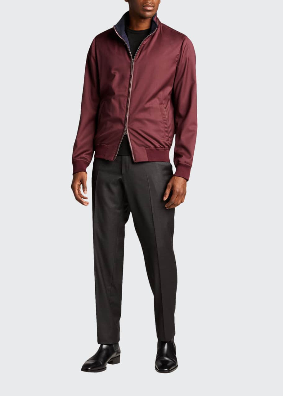 Mandelli Men's Satin Blouson Jacket w/ Lamb Leather Bergdorf Goodman