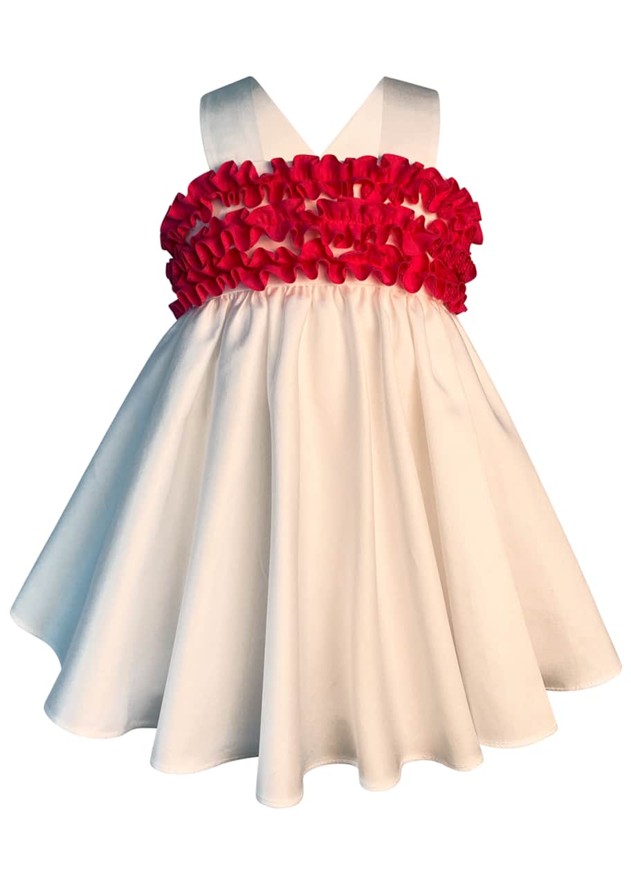 Image 1 of 1: Girl's Cotton Sateen Sun Dress w/ Contrast Ruffle Trim, Size 2-6