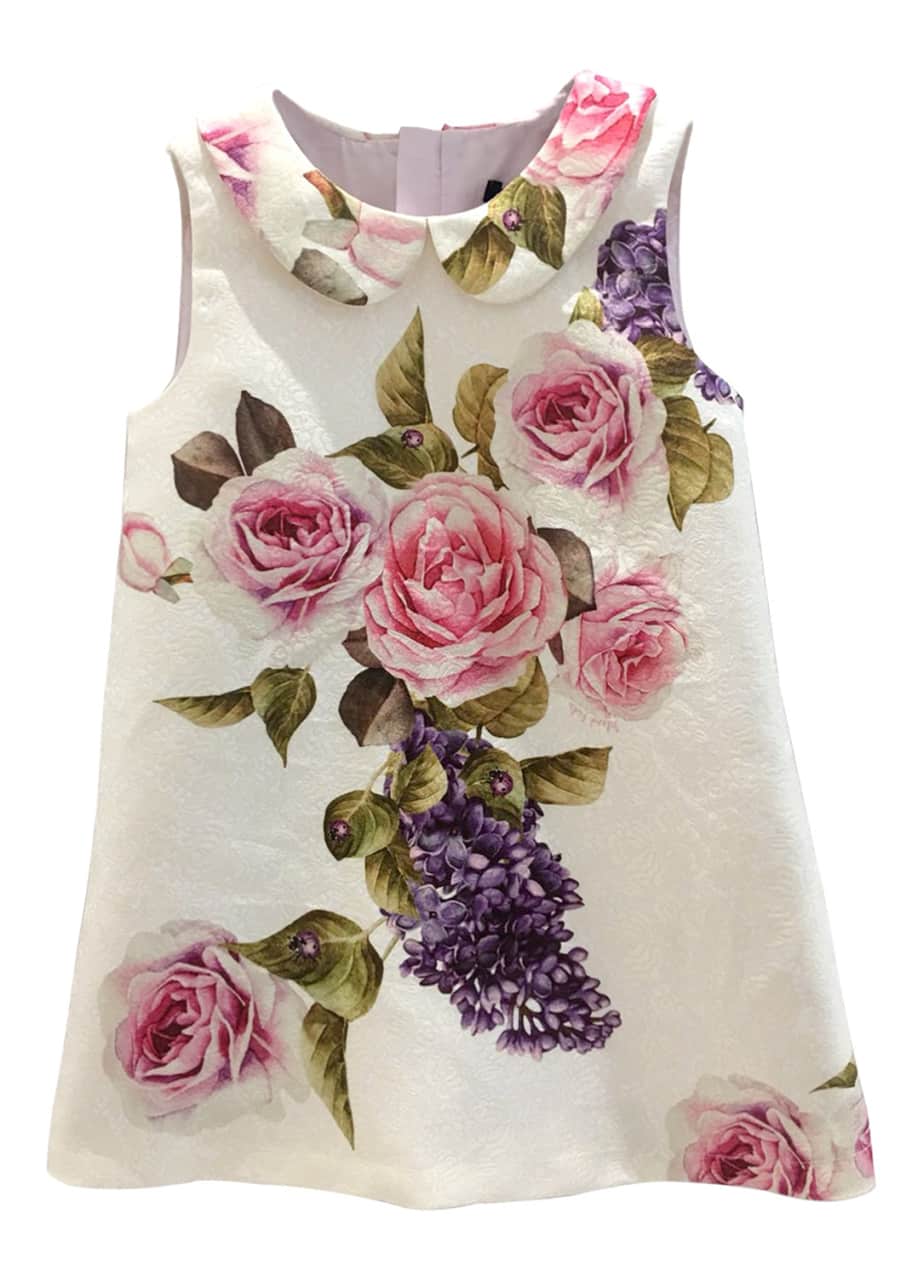 Image 1 of 1: Girl's Floral Jacquard Sleeveless Shift Dress, Size 4-12