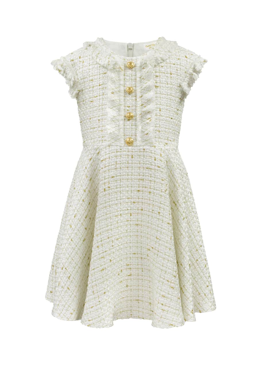 Image 1 of 1: Girl's Ruffle Cap-Sleeve Tweed Dress, Size 4-8