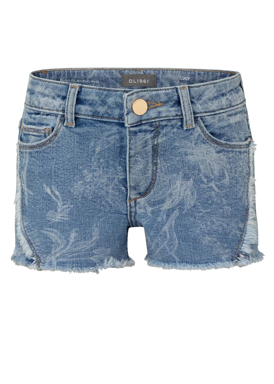 Image 1 of 1: Girl's Lucy Faded Floral Raw Edge Denim Shorts, Size 2-6