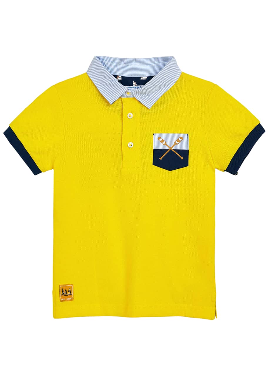 Image 1 of 1: Boy's Polo Shirt w/ Flag Back Graphic, Size 4-7