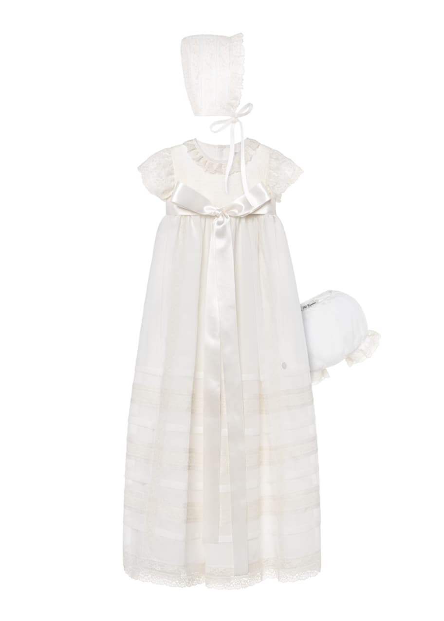 Pili Carrera Girl's Christening Gown w/ Matching Bonnet Bloomers