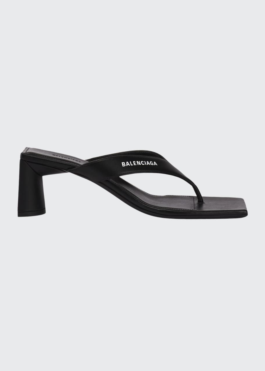 Image 1 of 1: Double Square Block-Heel Leather Thong Sandals