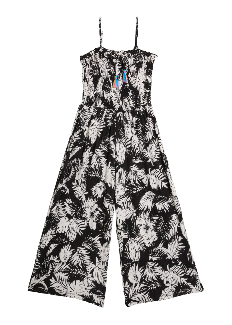 Image 1 of 1: Girl's Leaf Print Sleeveless Jumpsuit, Size S-XL