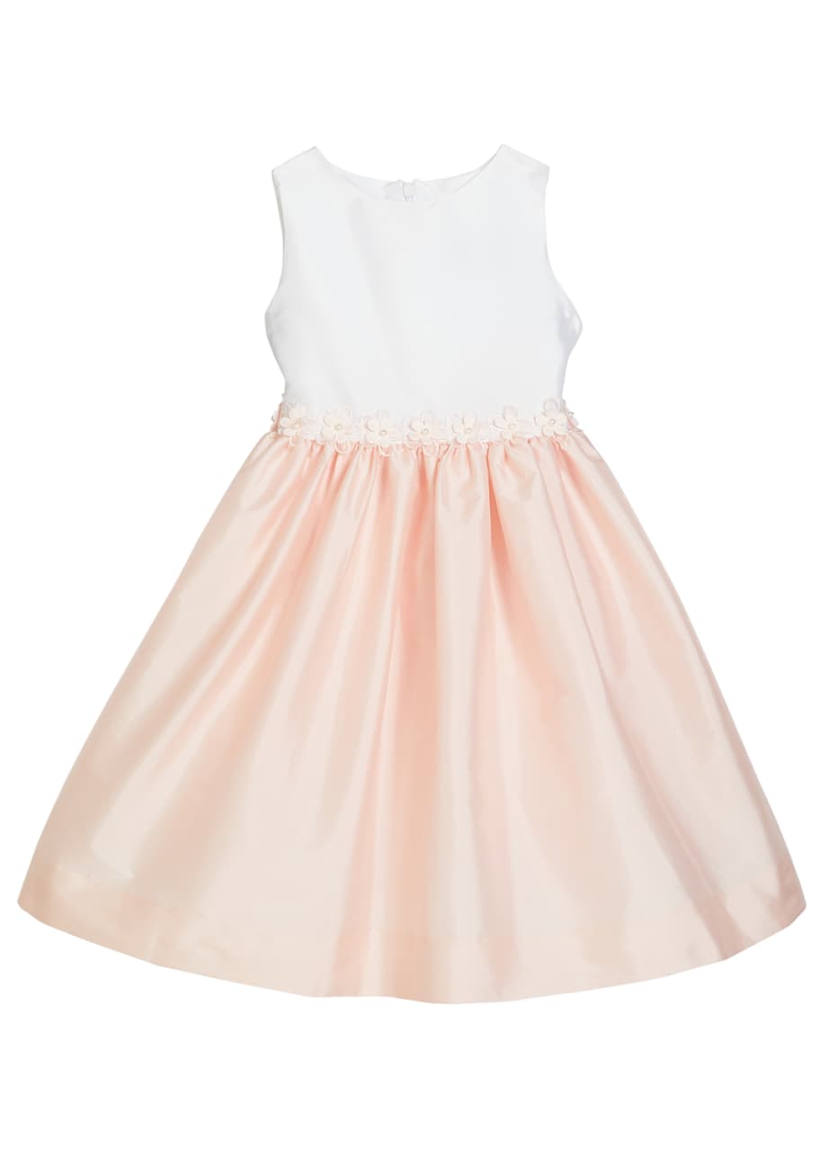 Susanne Lively Girls Faux Silk Dress - White Collar & Sash - Blue main image 1