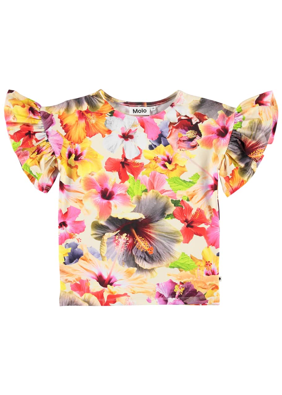 Image 1 of 1: Girl's Rayah Frill Sleeve Floral Print Tee, Size 4-12