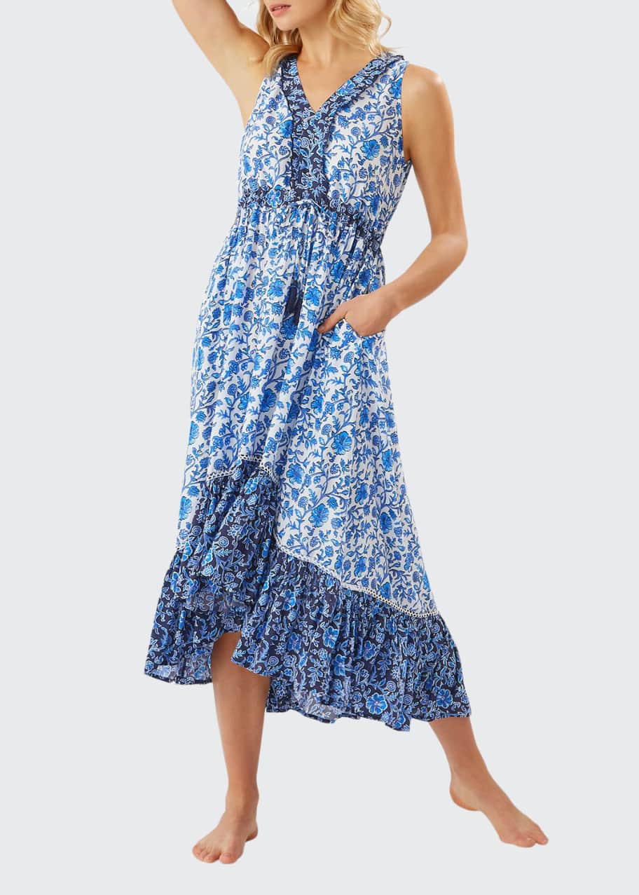 Tommy Bahama Woodblock Sleeveless Ruffle Dress Bergdorf Goodman