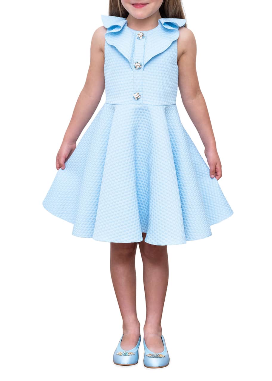 Image 1 of 1: Girl's Sleeveless Textured Knit Frill-Trim Dress, Size 4-8
