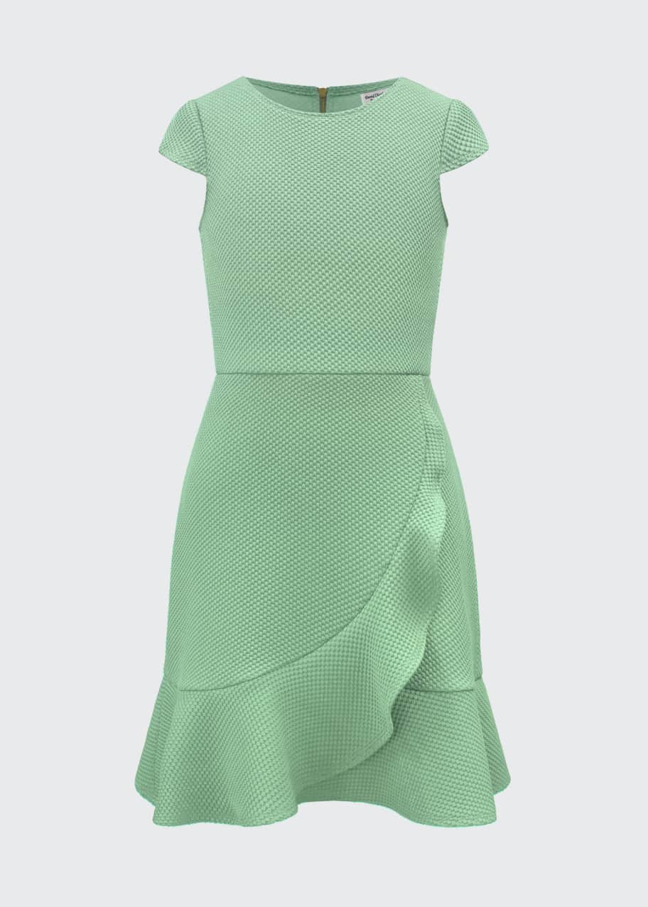 Image 1 of 1: Girl's Cap-Sleeve Frill-Hem Textured Jersey Dress, Size 10-16