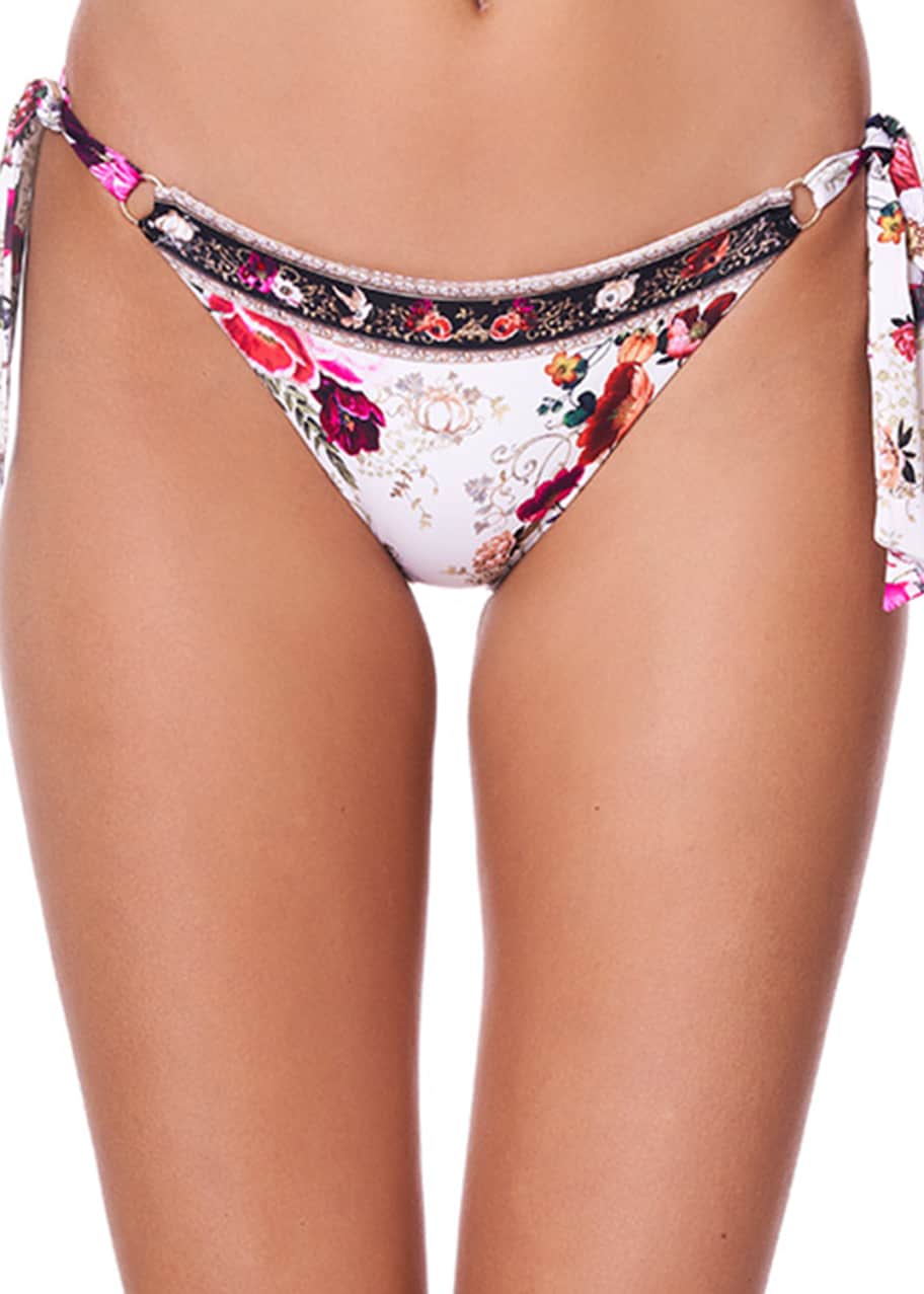 Image 1 of 1: Ring Side-Tie Floral Print Bikini Bottom