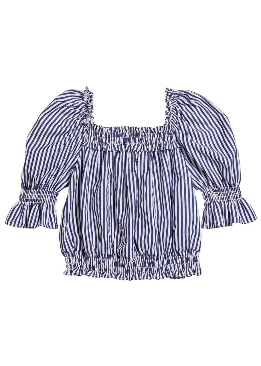 Image 1 of 1: Girl's Striped Puff-Sleeve Top, Size 7-14