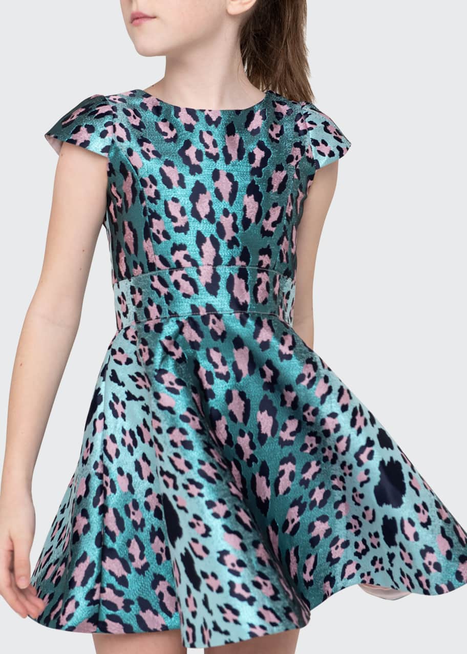 Image 1 of 1: Girl's Nala Metallic Leopard Brocade Skater Dress, Size 6X-6