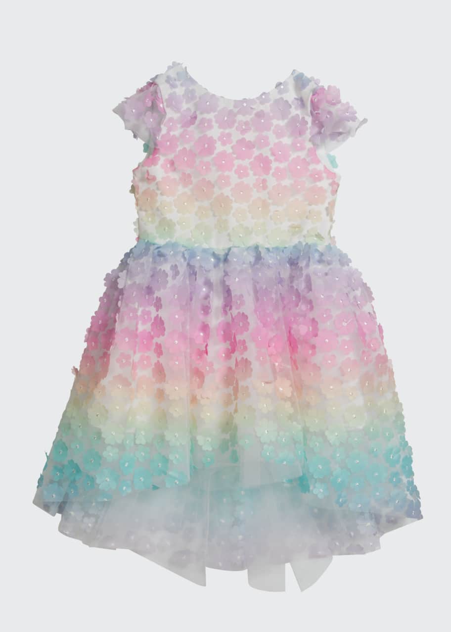 Image 1 of 1: Girl's Tilly 3D Rainbow Flower High-Low Dress, Size 4-6X