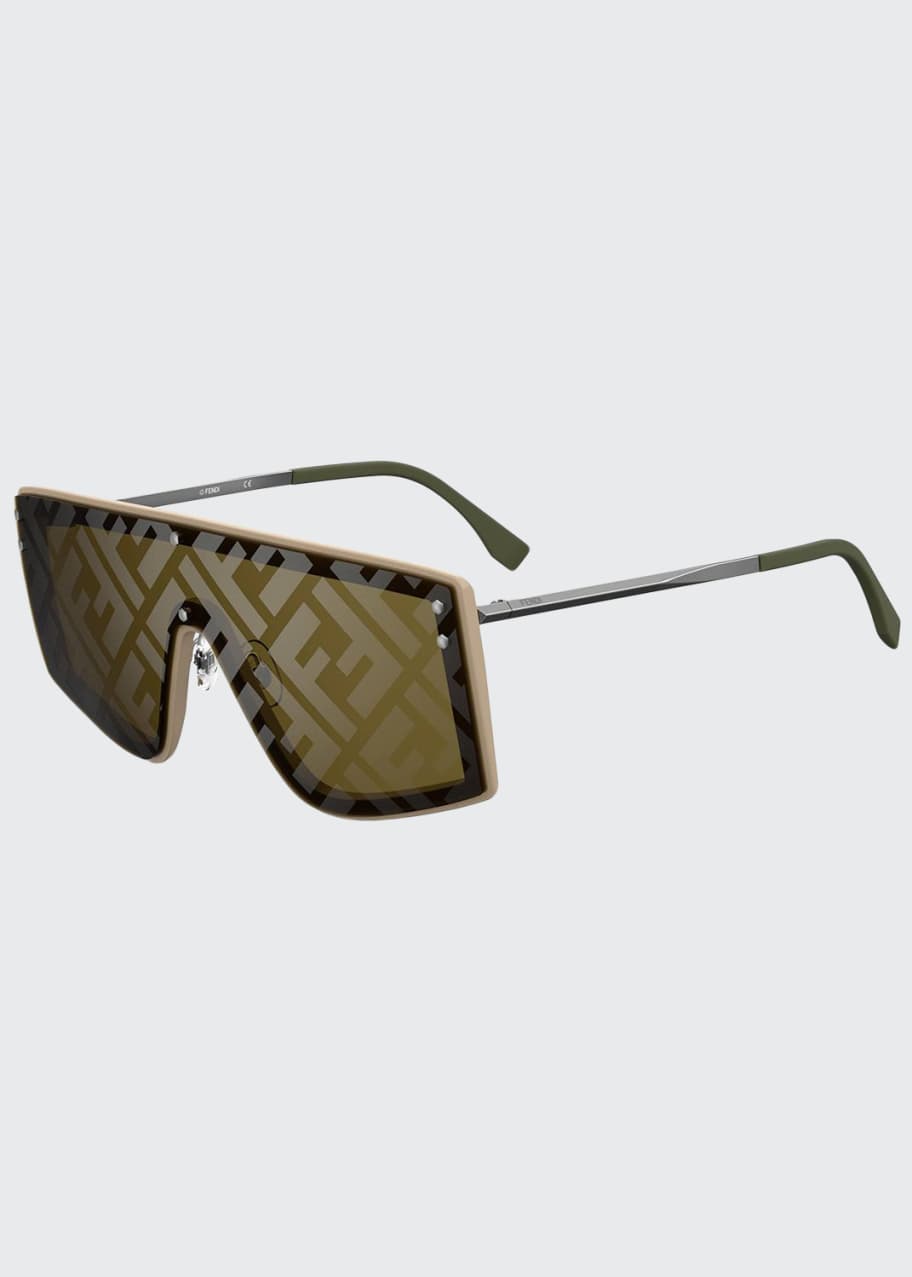 Image 1 of 1: Men's Mirrored FF-Monogram Shield Sunglasses