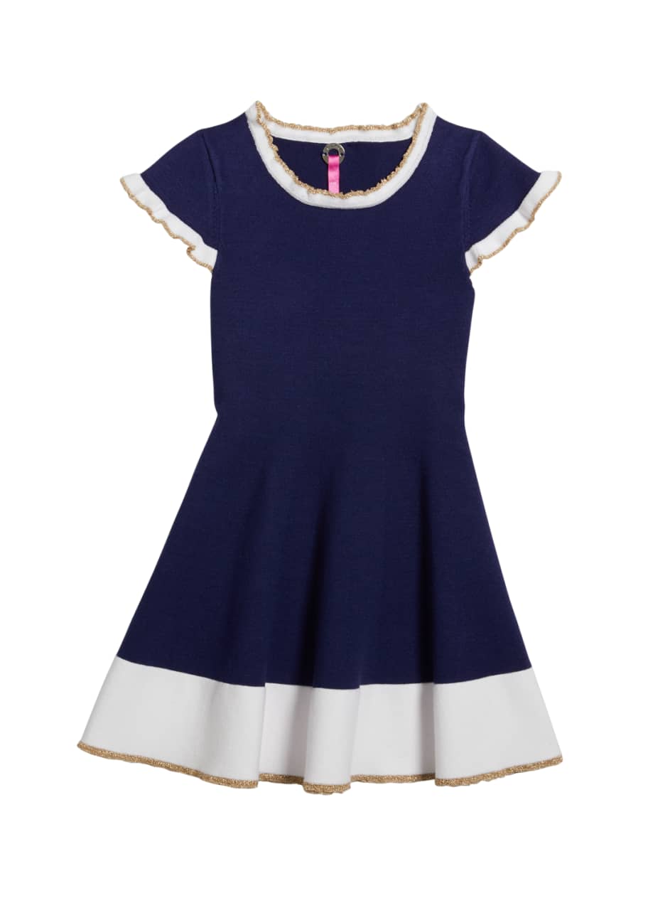 Image 1 of 1: Girl's Colorblock Cap-Sleeve Ruffle-Edge Swing Dress, Size 6X-16