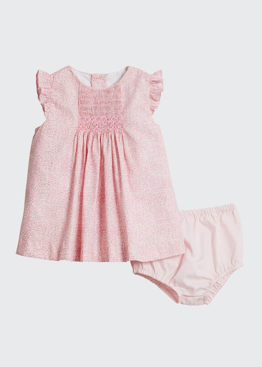 Image 1 of 1: Girl's Pink Floral-Print Dress w/ Solid Bloomers, Size 3-24 Months
