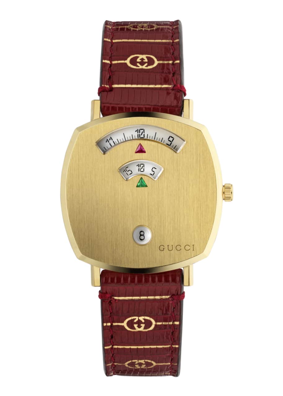 Image 1 of 1: Men's Gucci Grip 38mm Square 2-Window Watch with Lizard Strap