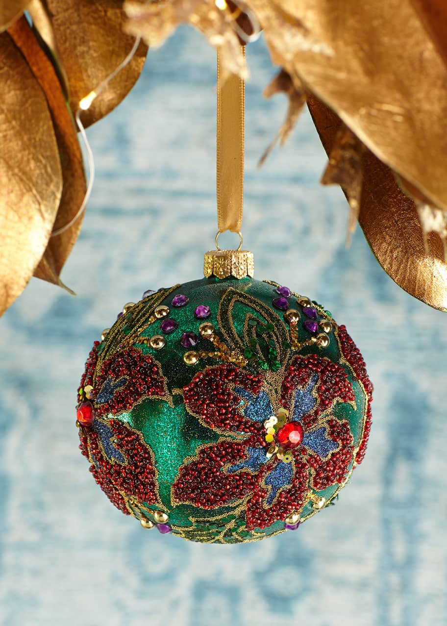 Beaded Floral Velvet Ball Ornament