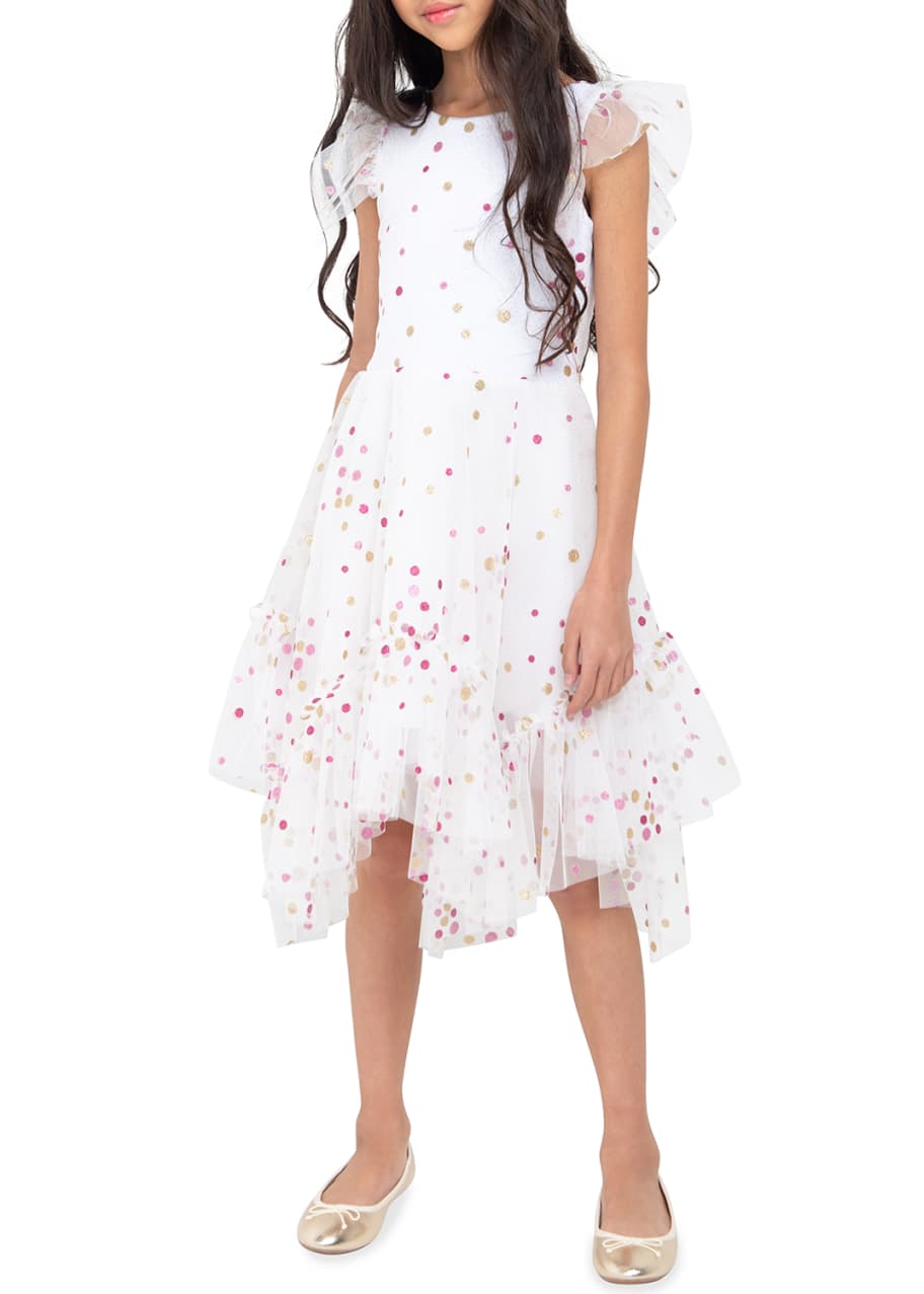 Image 1 of 1: Girl's Sparkle Dot Mesh Dress, Size 4-6X