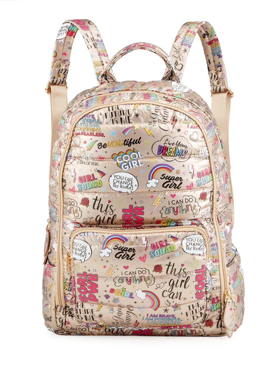 Girl s Large Metallic Quilted Girl Power Graphic Printed Backpack