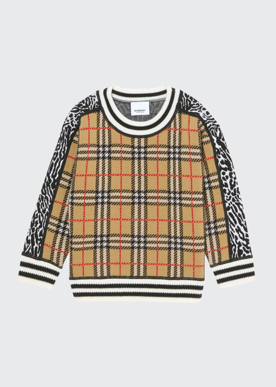 Burberry Kid s Reversible Vintage Check and Leopard Print Sweater Size 3 14 Bergdorf Goodman