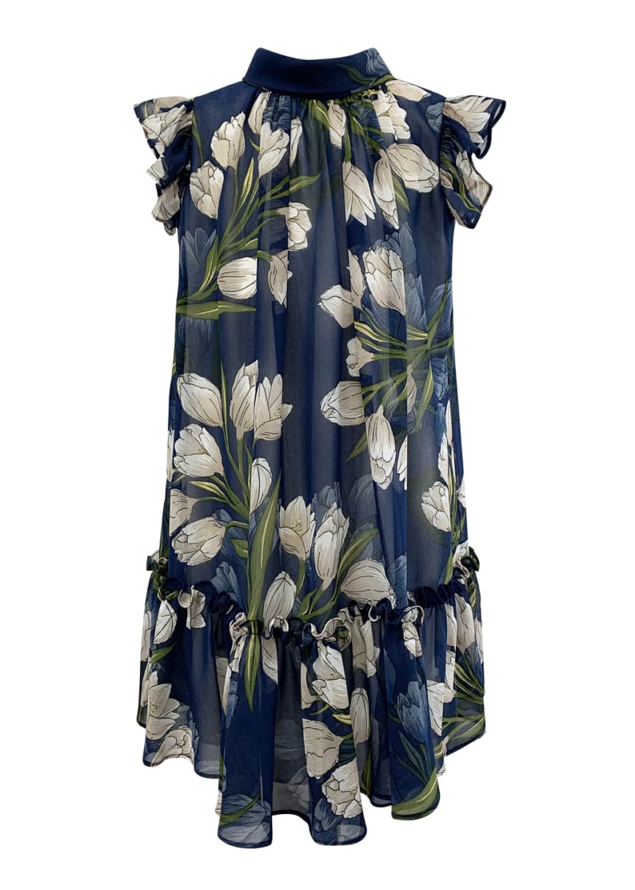 Image 1 of 1: Girl's Tulip-Print Chiffon Dress, Size 7-14