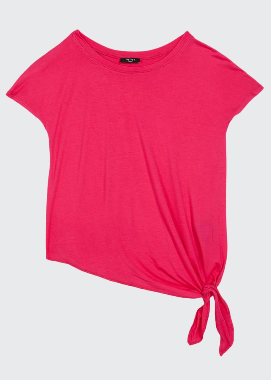 Image 1 of 1: Girl's Side-Tie Short-Sleeve Jersey Tee, Size 7-16