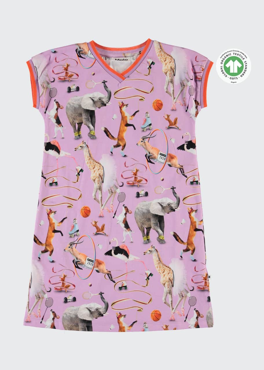 Image 1 of 1: Girl's California Sporty Animals Printed Dress, Size 3T-10