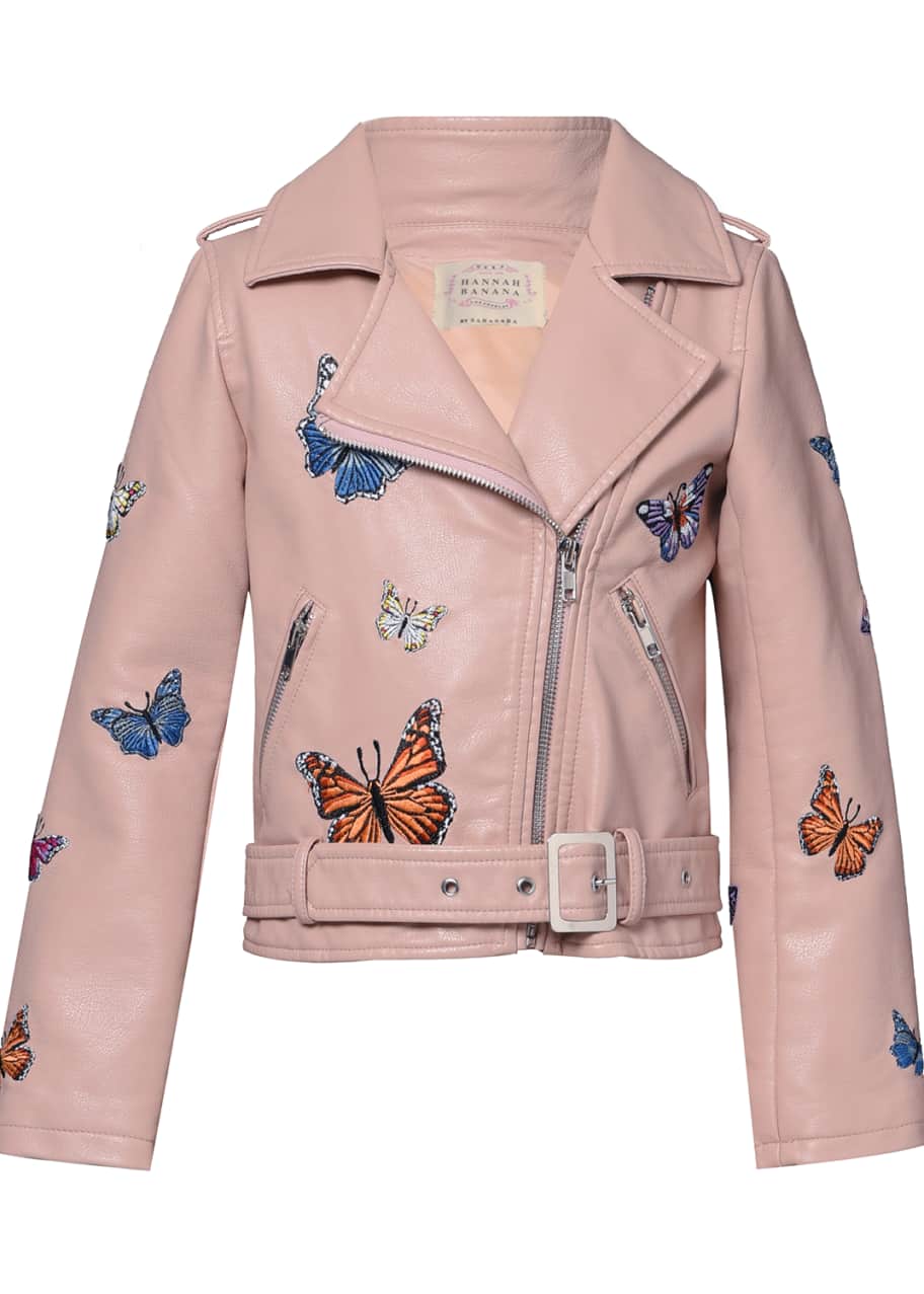 Hannah Banana Girl s Vegan Leather Butterfly Moto Jacket Size 7 14 Bergdorf Goodman