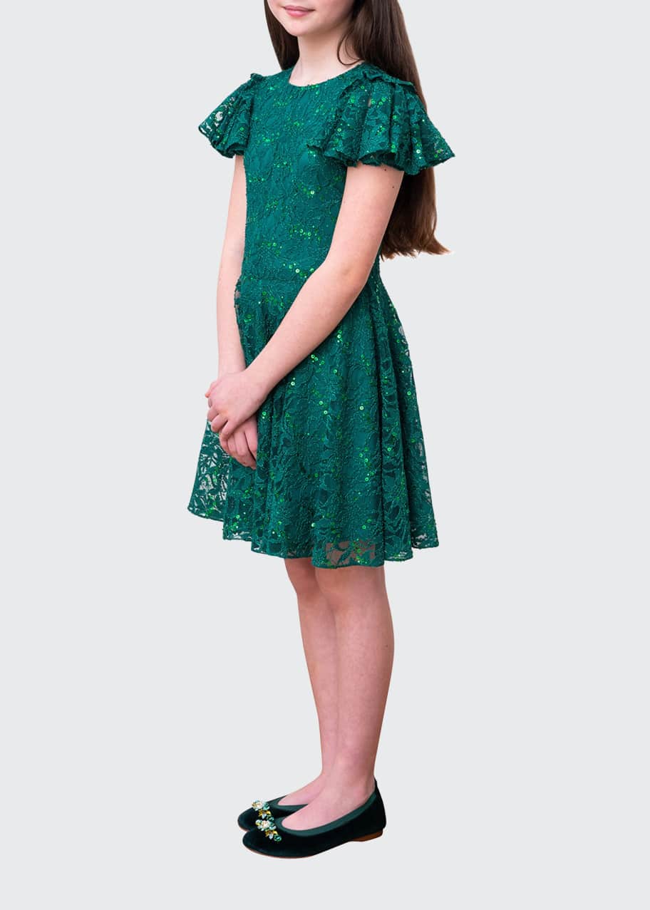 Image 1 of 1: Flutter-Sleeve Lace Dress