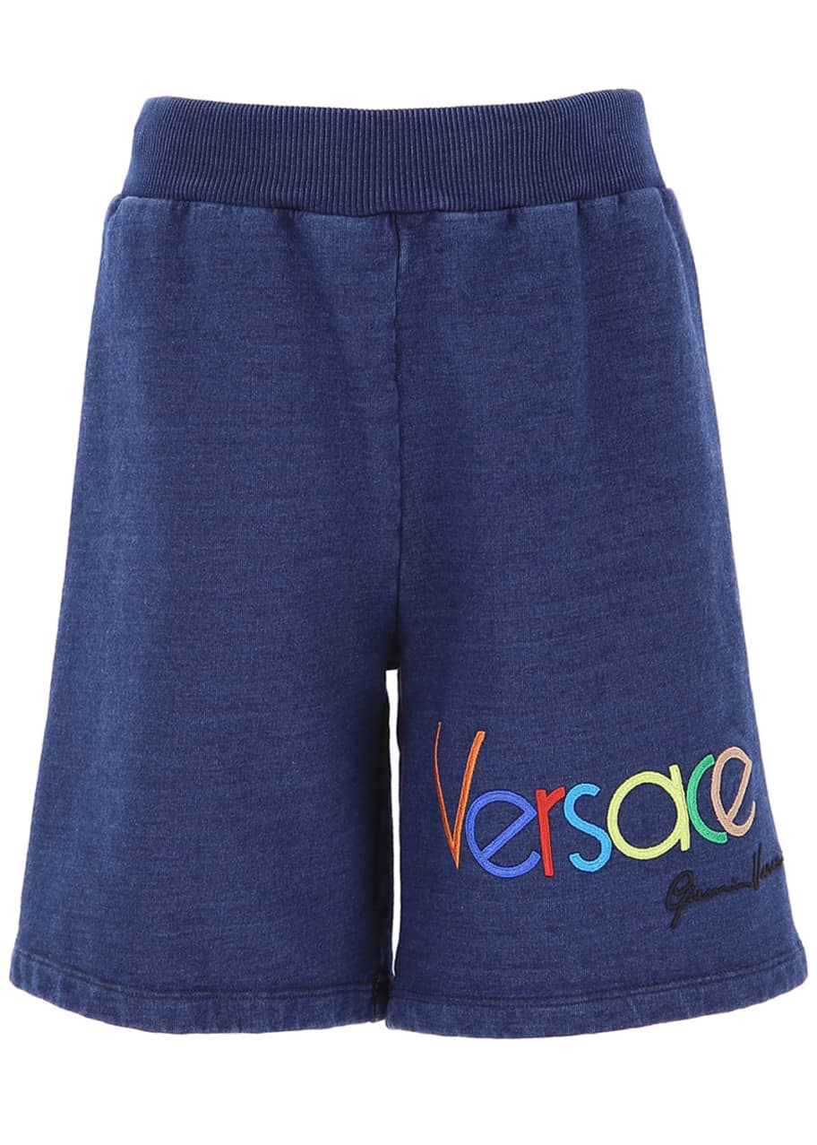 Image 1 of 1: Boys' Fleece Jog Shorts with Rainbow Logo, Size 8-14
