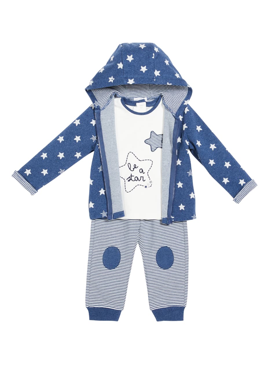 Image 1 of 1: Boy's Star Printed Three-Piece Outfit Set, Size 4-18M