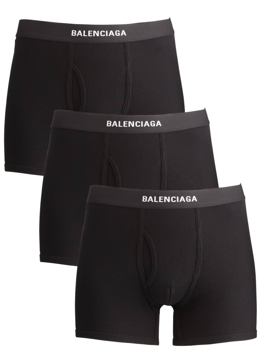 Balenciaga Men's 3-Pack Solid Ribbed Boxer Briefs - Bergdorf Goodman