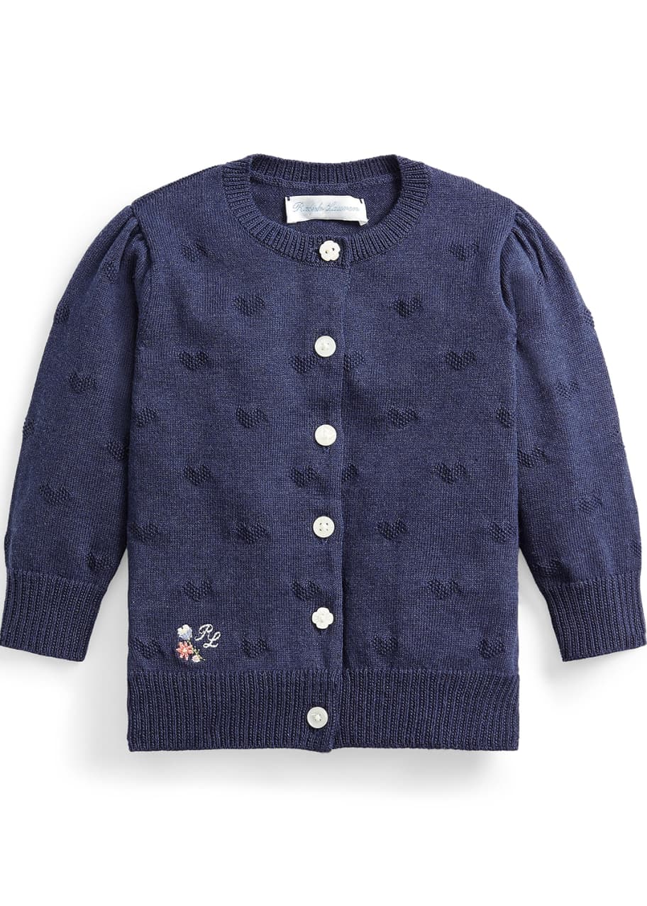 Image 1 of 1: Girl's Embroidered Rib Knit Cardigan, Size 6-24M