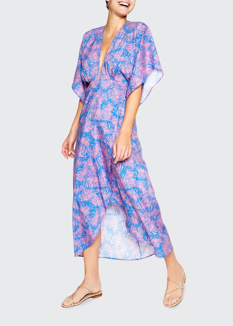 Image 1 of 1: Katherine Foliage-Print Cotton-Silk Midi Dress