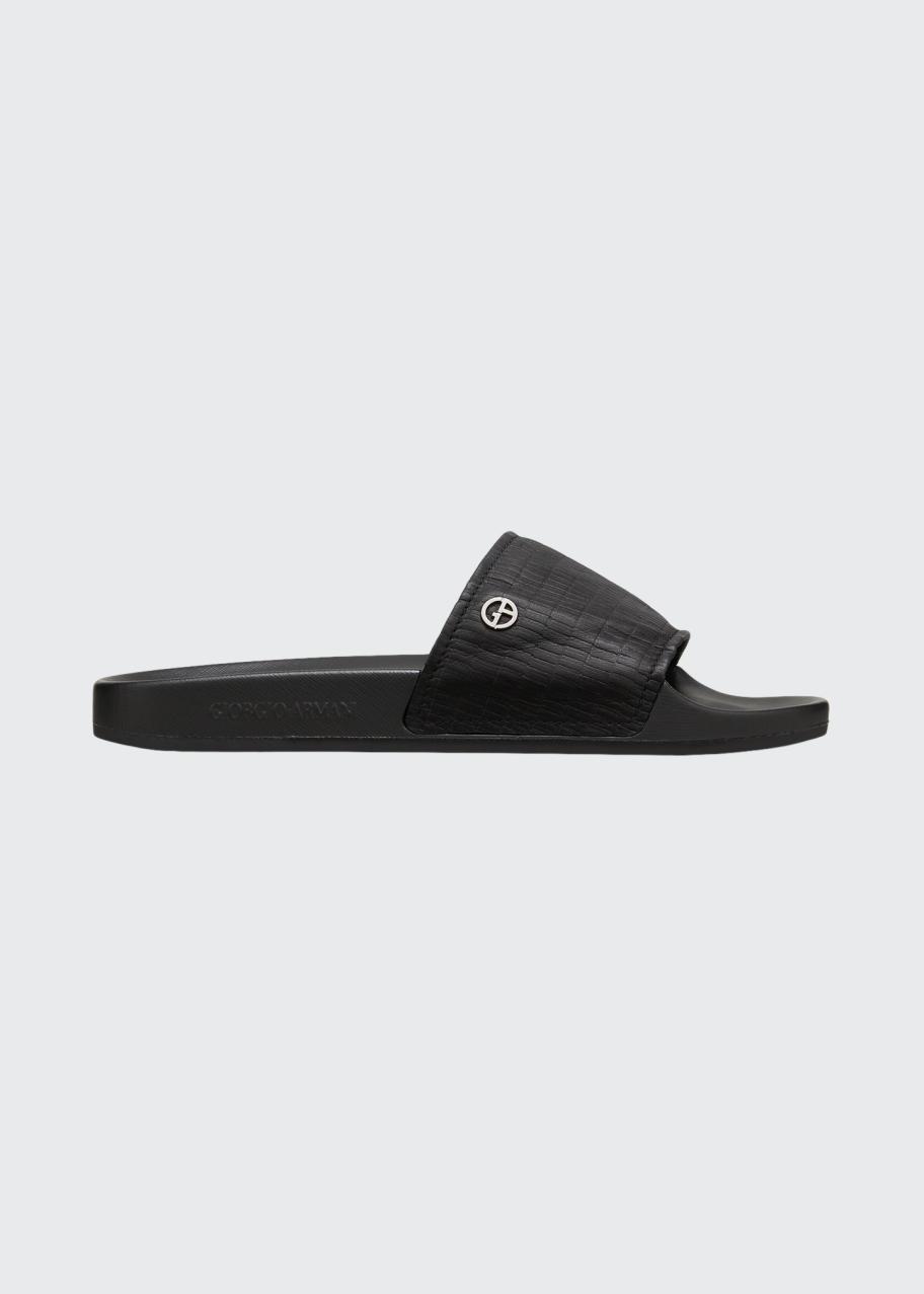 Giorgio Armani Black Leather Slide Sandals Giorgio Armani Black Leather and Nylon Slide Sandals Giorgio  main image 2