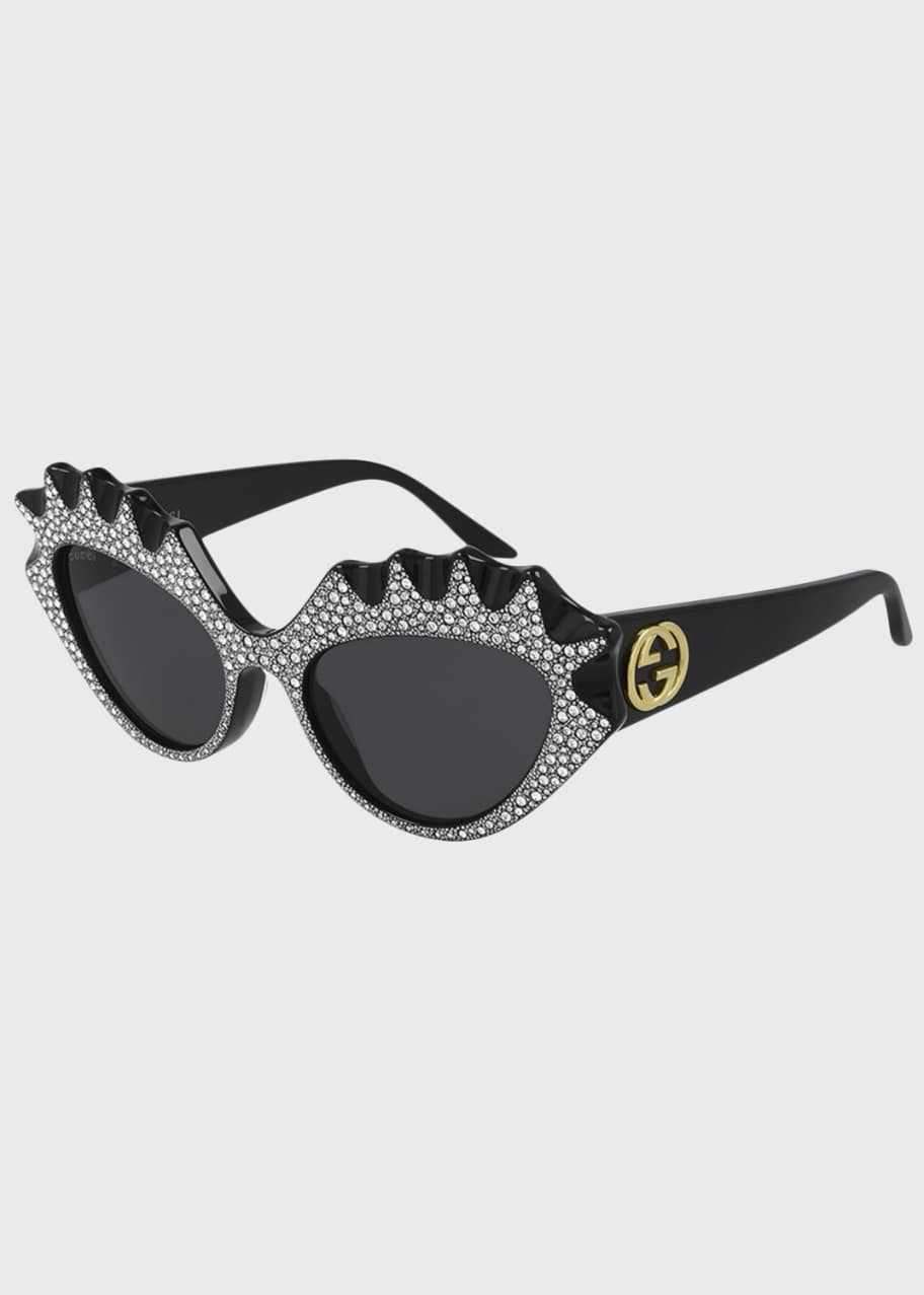 Hollywood Forever Irregular Acetate Cat Eye Sunglasses with Crystals