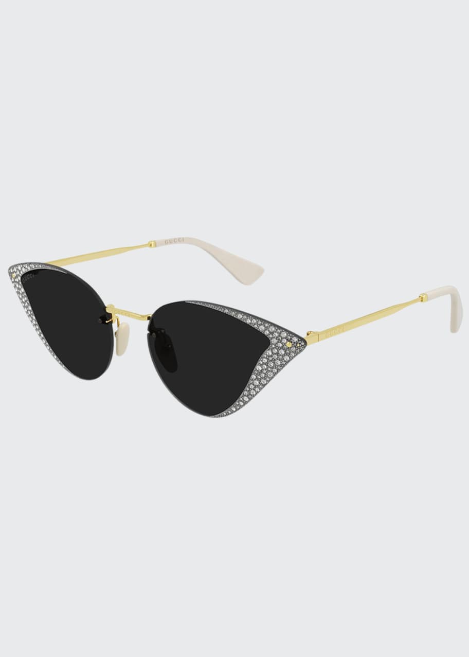 Gucci Hollywood Forever Irregular Rimless Metal CatEye Sunglasses with