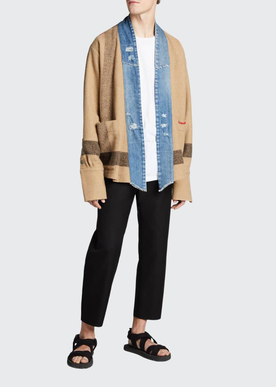 Greg Lauren Men's Striped-Blanket Boxy Kimono Jacket