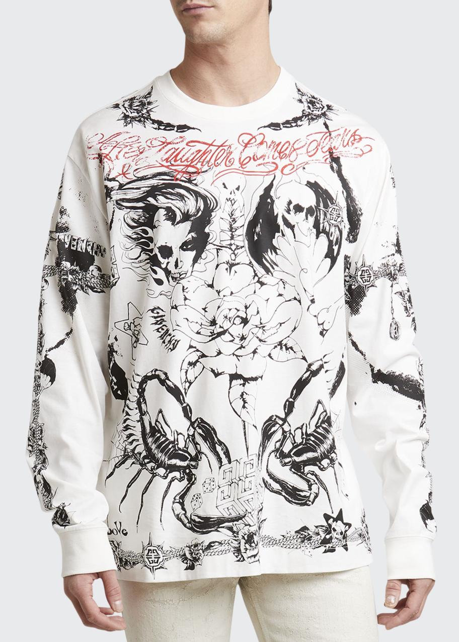 Givenchy Men's Tattoo-Print Oversized Hoodie - Bergdorf Goodman
