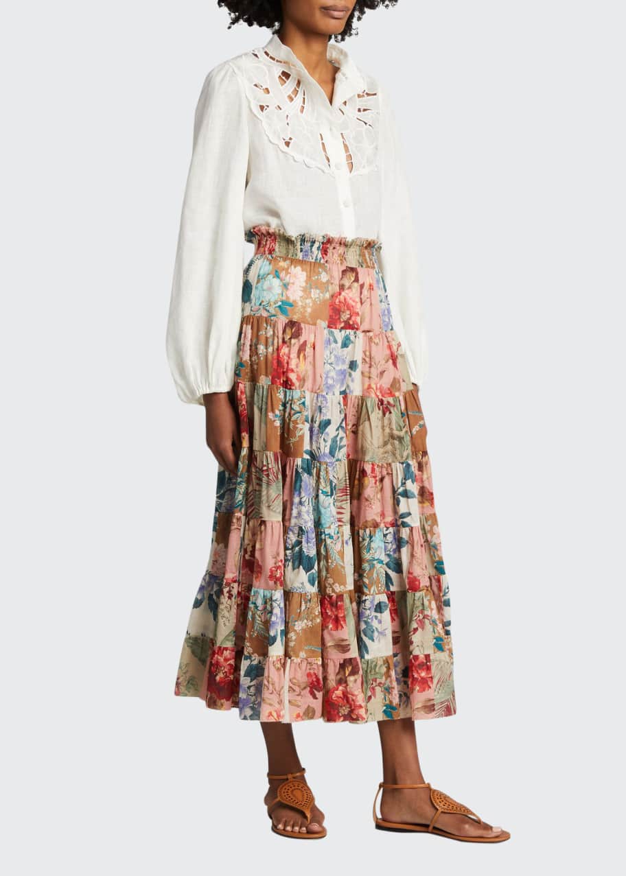 Zimmermann Cassia Patchwork Midi Skirt - Bergdorf Goodman