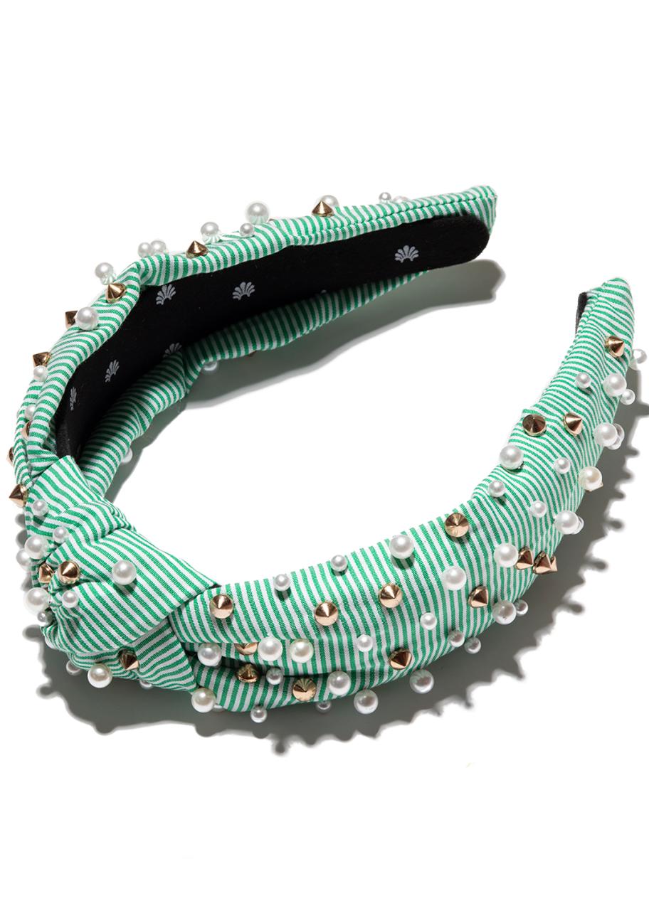Lele Sadoughi Striped Seersucker Knot Headband With Studs & Faux Pearls Lele Sadoughi Pearly Shibori Knot Headband - Bergdorf Goodman main image 4